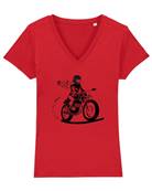 Fille Au Guidon TEE-SHIRT MOTARDE COL V ROUGE